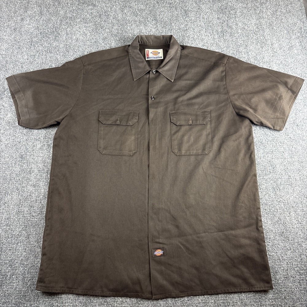 Dickies 1574 Short Sleeve Work Shirt - Men's XL Dark Brown Button Up